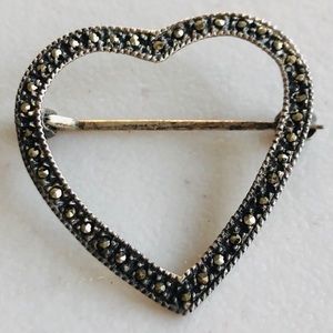 Silver Marcasite Heart Brooch/ Pin